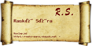 Raskó Sára névjegykártya