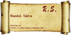 Raskó Sára névjegykártya